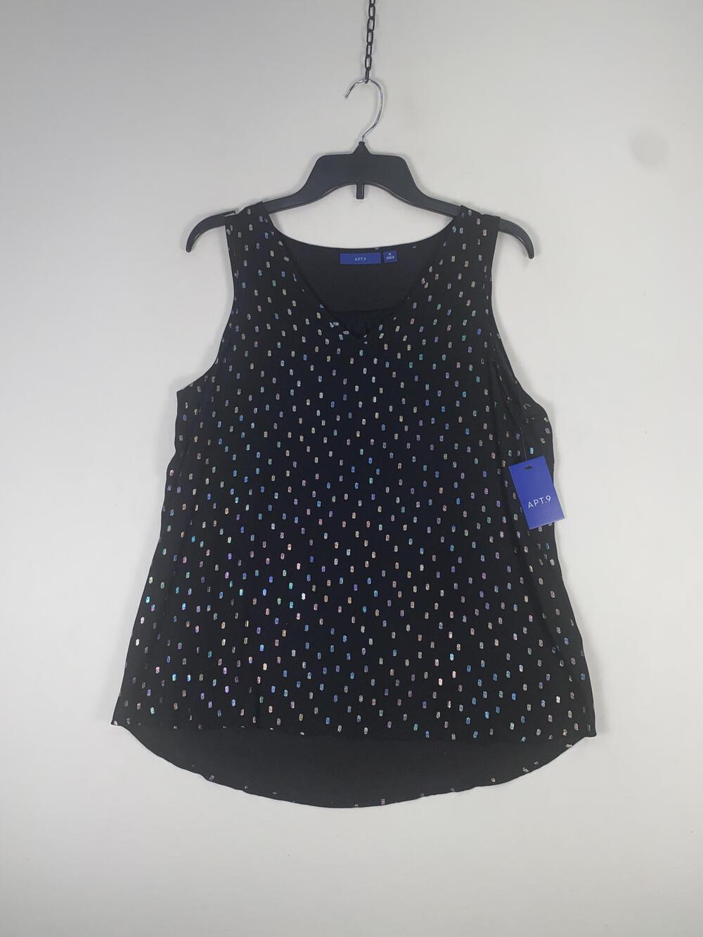 Apt 9 Tank Top Women's Medium Black Rainbow Foil Sleeveless V Neck Glitter